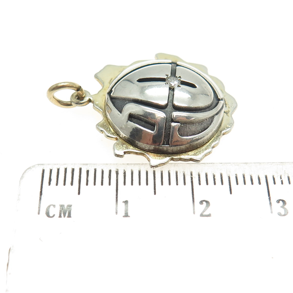 LGB BALFOUR 925 Sterling Silver 2-Tone Vintage Real Diamond Runic Dome Pendant