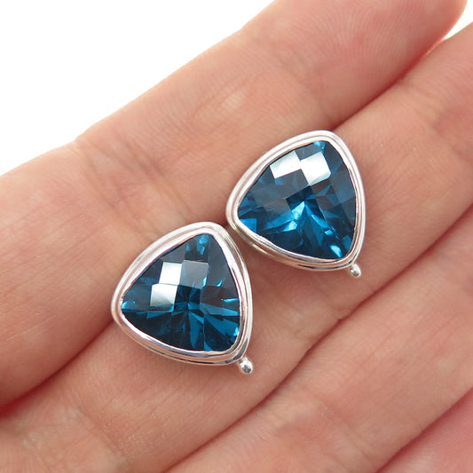 SARDA 925 Sterling Silver Vintage Real London Blue Topaz Triangle Stud Earrings