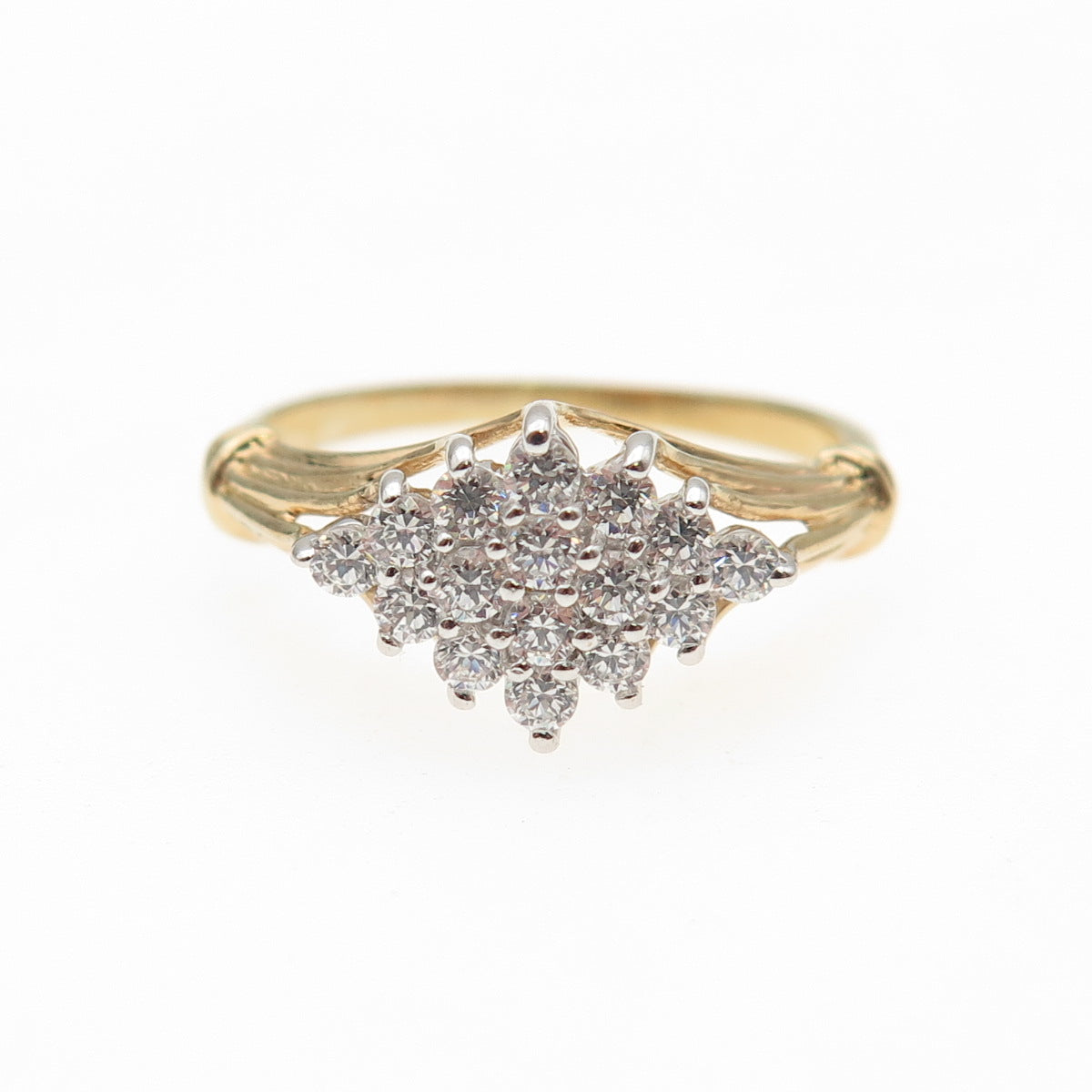 925 Sterling Silver Gold Plated Round-Cut C Z Ring Size 6.75