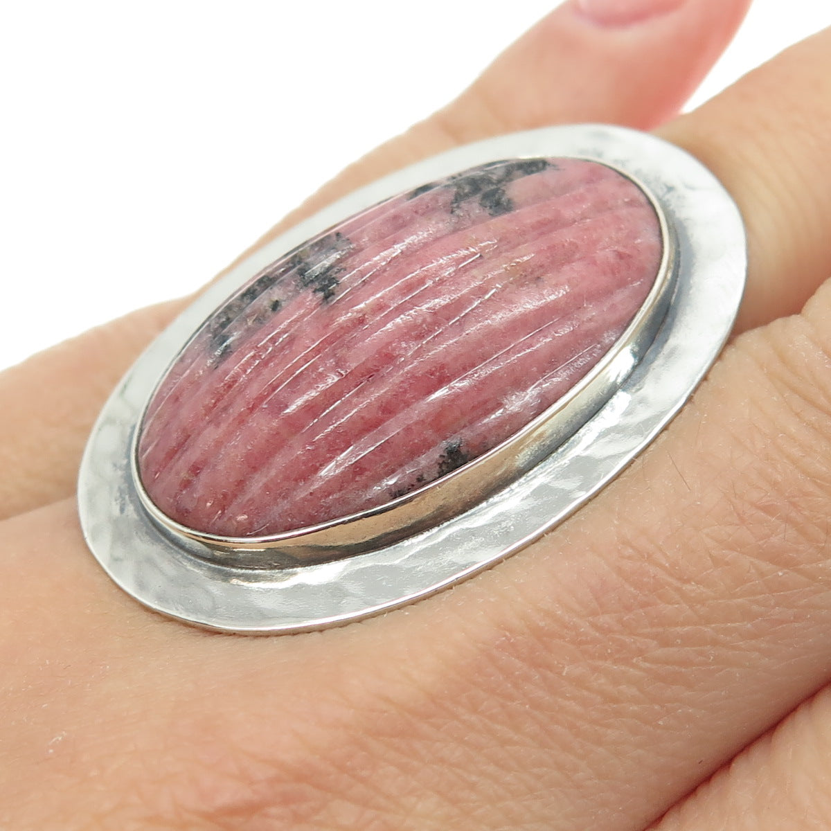 CERRO BLANCO 925 Sterling Silver Vintage Mexico Real Rhodonite Ring Size 5.25