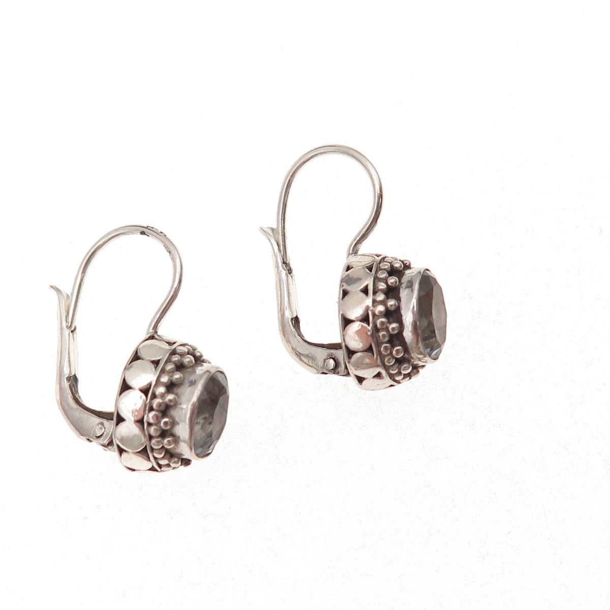 925 Sterling Silver Vintage Real Blue Topaz Beaded Oxidized Earrings