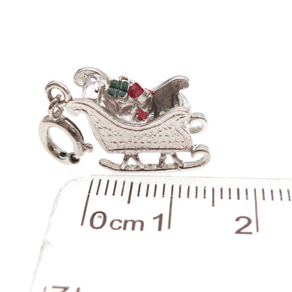 Danecraft 925 Sterling Antique Enamel Christmas Sleigh Spring Ring Mini Pendant