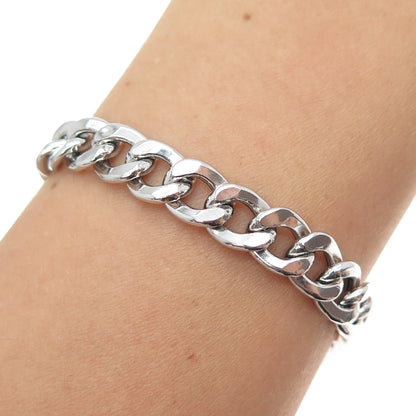 925 Sterling Silver Vintage Italy Curb Link Bracelet 8.75"