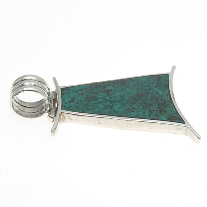 925 Sterling Silver Vintage Real Chrysocolla Modernist Pendant