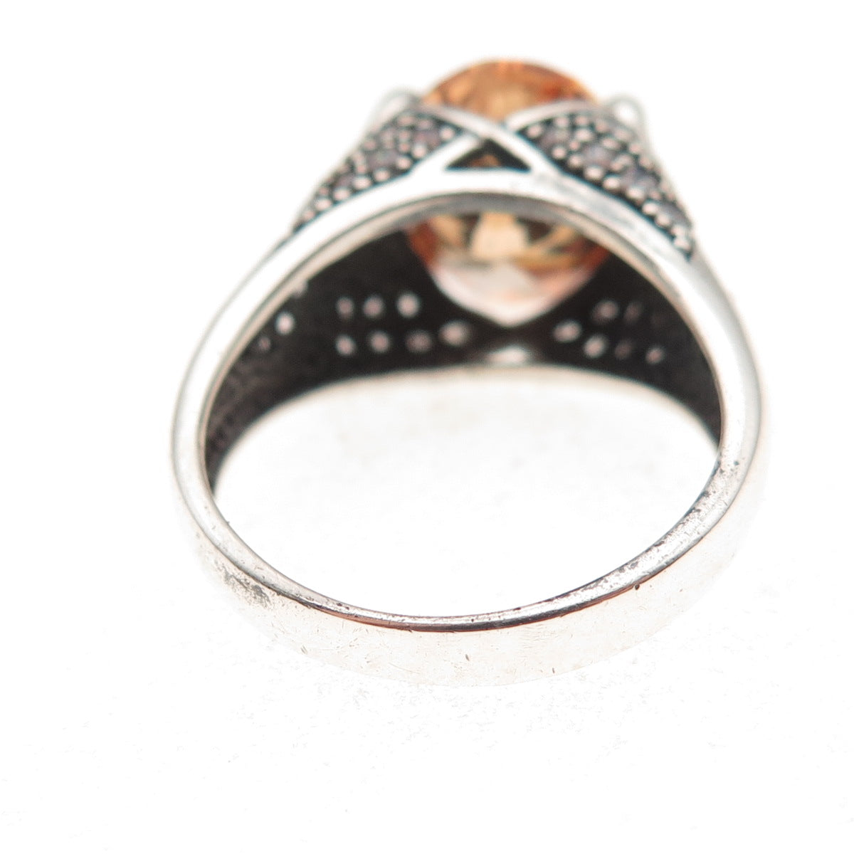 925 Sterling Silver Vintage Champagne & White C Z Oxidized Ring Size 8