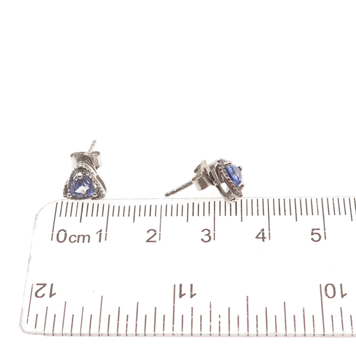 Chuck Clemency 925 Sterling Silver Real Tanzanite Triangle Stud Earrings