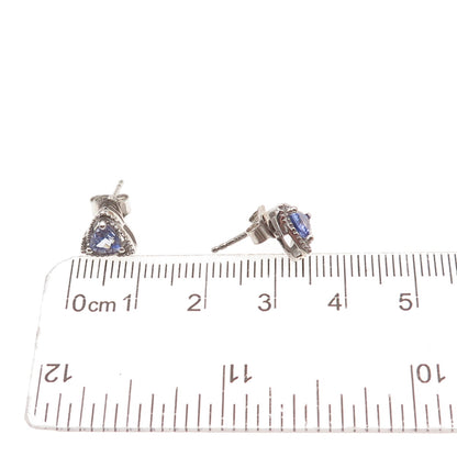 Chuck Clemency 925 Sterling Silver Real Tanzanite Triangle Stud Earrings