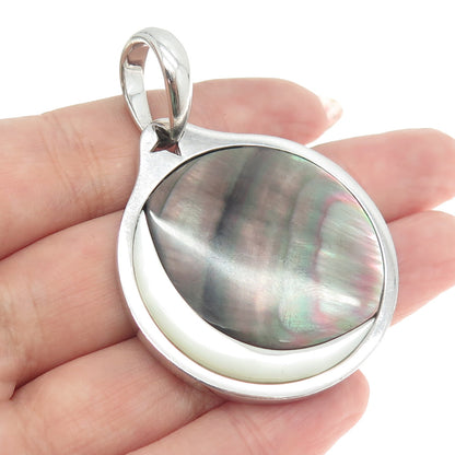 925 Sterling Silver Real Abalone Shell & MOP Modernist Pendant