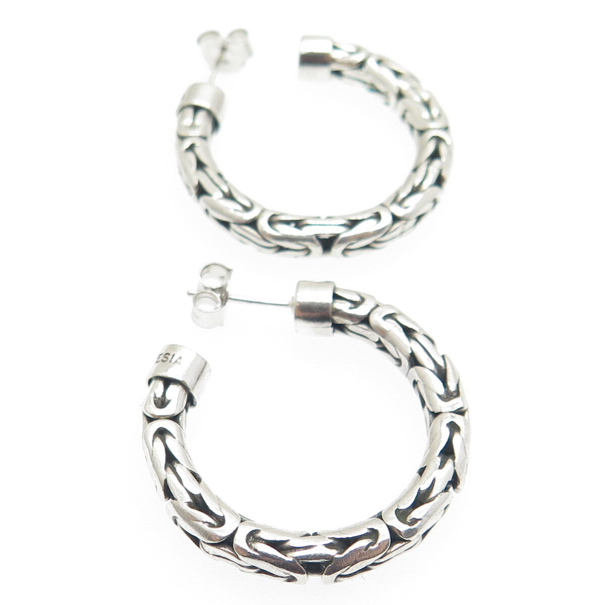 BA SUARTI 925 Sterling Silver Vintage Byzantine Link Oxidized Hoop Earrings