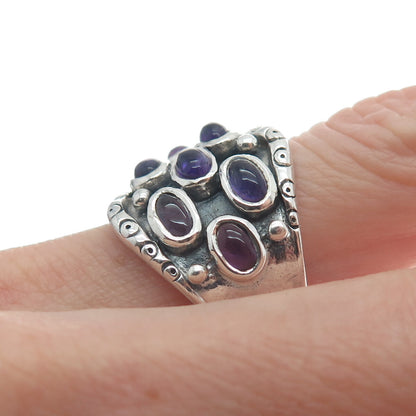 925 Sterling Silver Vintage Real Amethyst Modernist Oxidized Ring Size 9