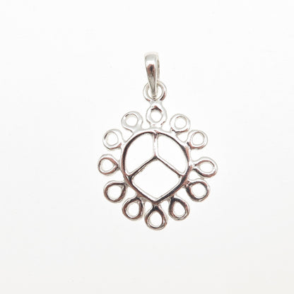 925 Sterling Silver Vintage Peace Symbol Ornate Charm Pendant