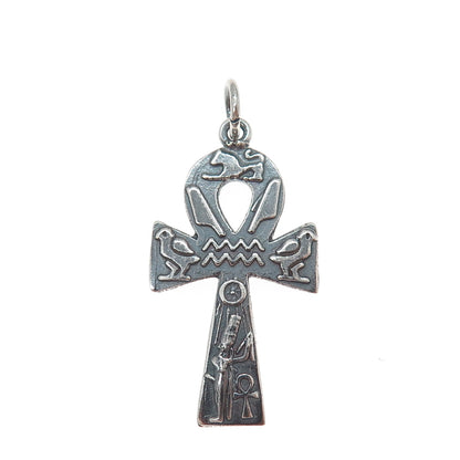 800 Silver Vintage Egyptian Ankh Oxidized Charm Pendant
