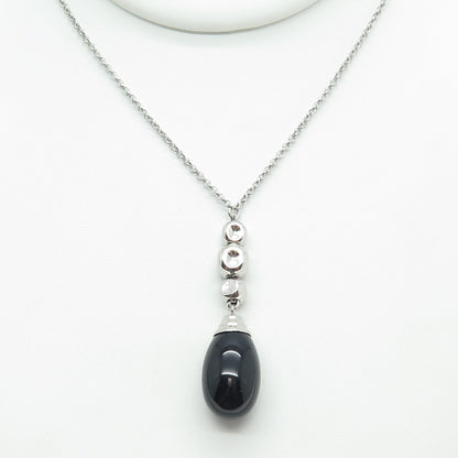 NOMINATION 925 Sterling Silver Real Black Onyx Gemstone Rolo Chain Necklace 18"