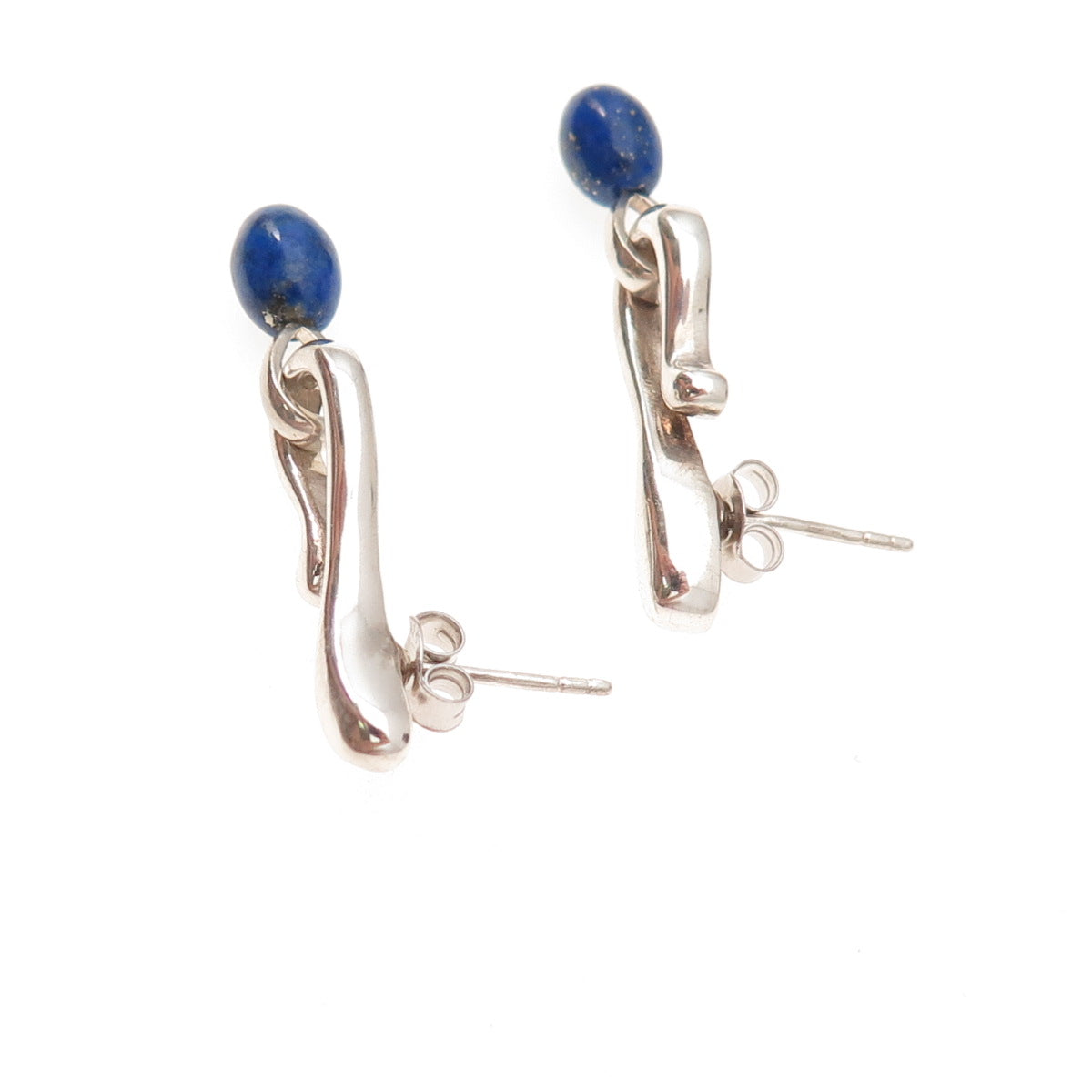 Angela Cummings 925 Sterling Silver Vintage Real Lapis Modernist Dangle Earrings