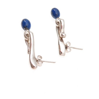 Angela Cummings 925 Sterling Silver Vintage Real Lapis Modernist Dangle Earrings