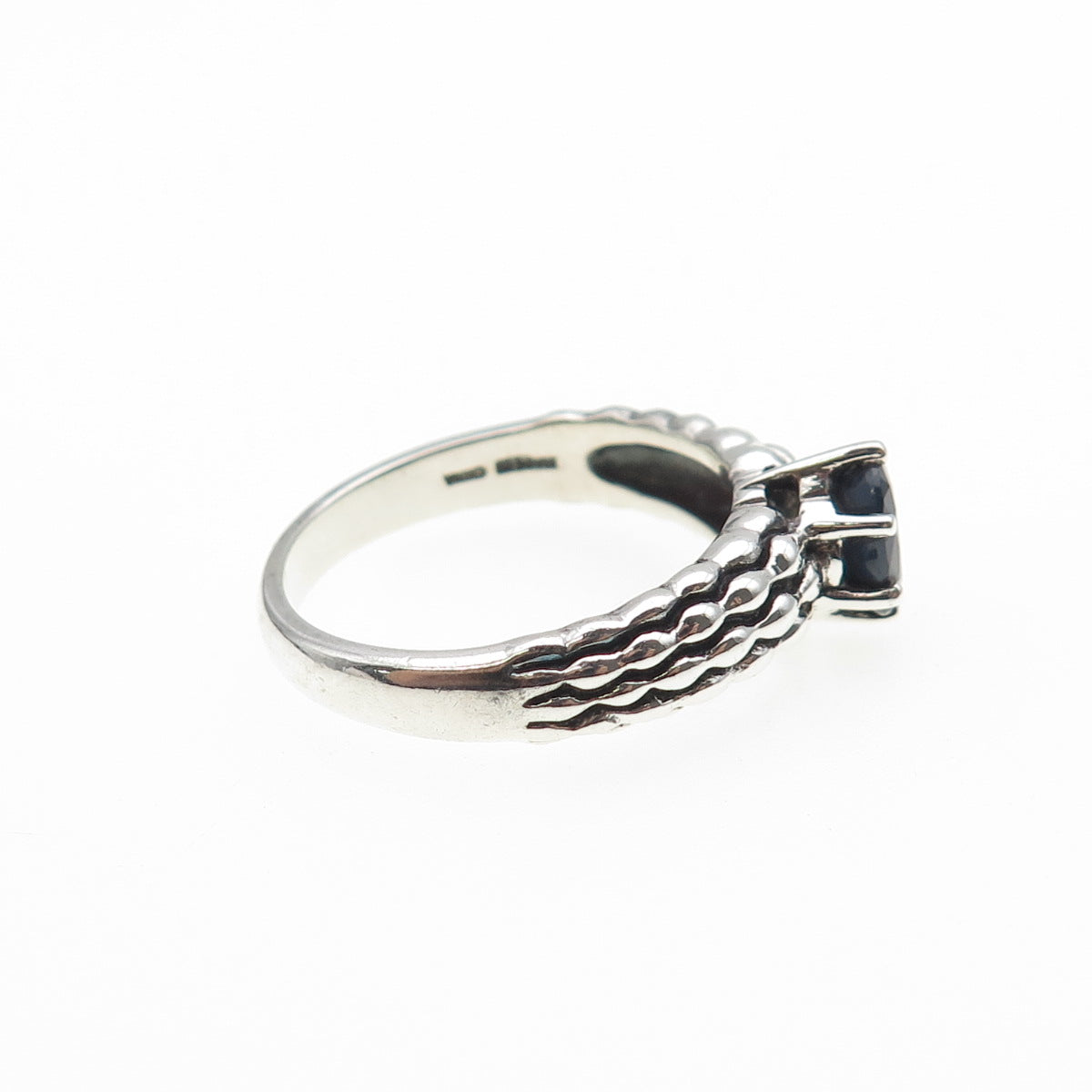 MICHELLE ALBALA Sterling Silver Vintage Real Sapphire Oxidized Ring Size 9.25