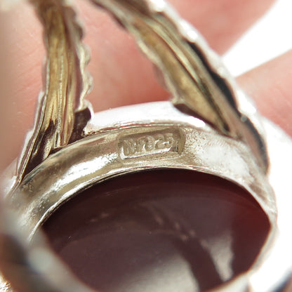 CHAPAL ZENRAY 925 Sterling Silver 2-Tone Vintage Real Carnelian Ring Size 6