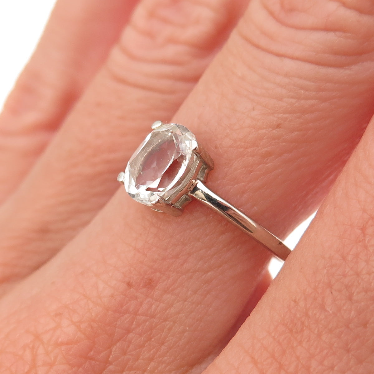 Dazzlers 925 Sterling Silver Real Oval-Cut White Topaz Engagement Ring Size 7