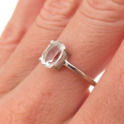 Dazzlers 925 Sterling Silver Real Oval-Cut White Topaz Engagement Ring Size 7