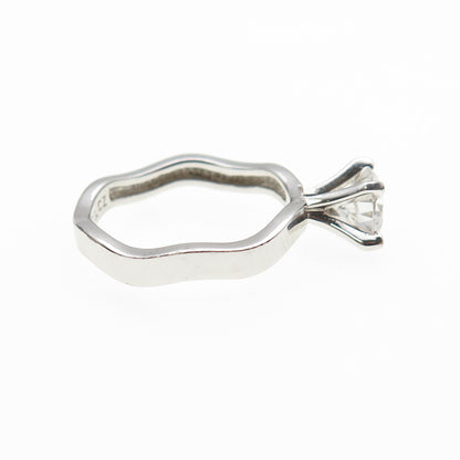 925 Sterling Silver Round-Cut C Z Engagement Wavy Ring Size 7