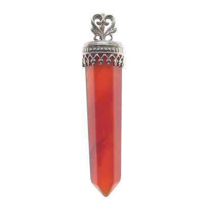 925 Sterling Silver Vintage Real Agate Gemstone Amulet Pendant