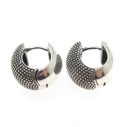 925 Sterling Silver Vintage Granulated Oxidized Hoop Earrings