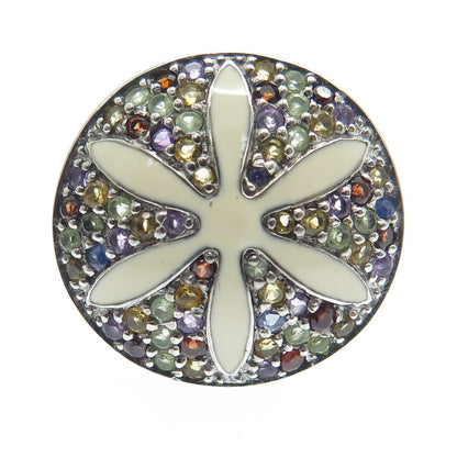 925 Sterling Silver Enamel Real Multi-Color Sapphire Flower Ring Size 7.25