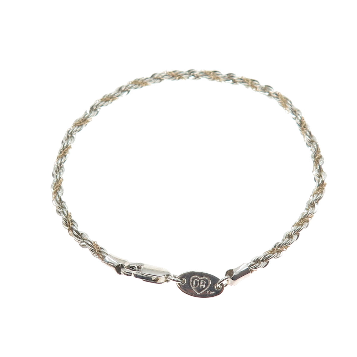 Oroamerica 925 Sterling Silver 14K Gold Vintage Twisted Rope Link Bracelet 7.25"