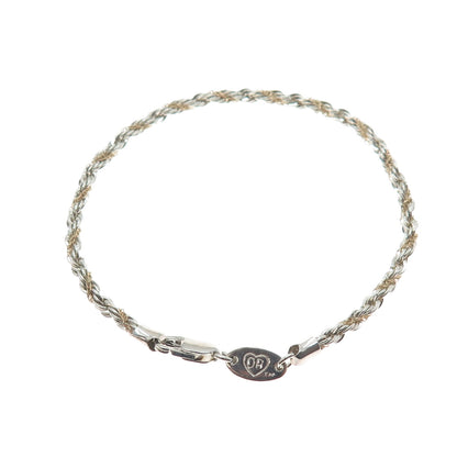 Oroamerica 925 Sterling Silver 14K Gold Vintage Twisted Rope Link Bracelet 7.25"