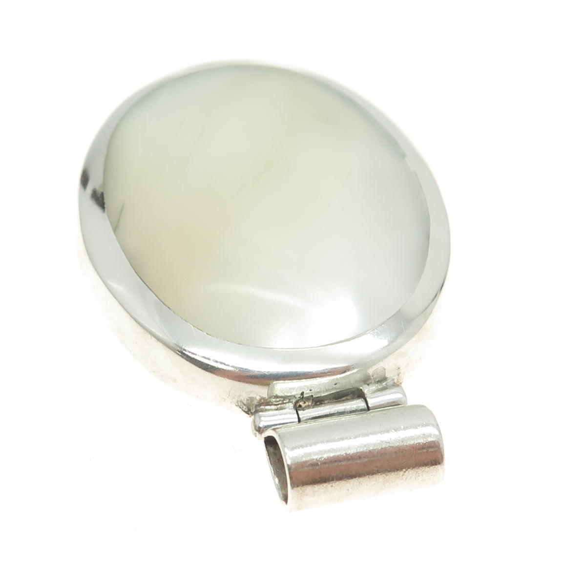 925 Sterling Silver Vintage ATI Mexico Real Mother-of-Pearl Large Oval Pendant