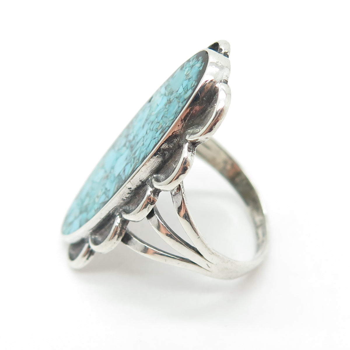 Old Pawn 925 Sterling Silver Vintage Southwestern Turquoise Inlay Ring Size 6.75