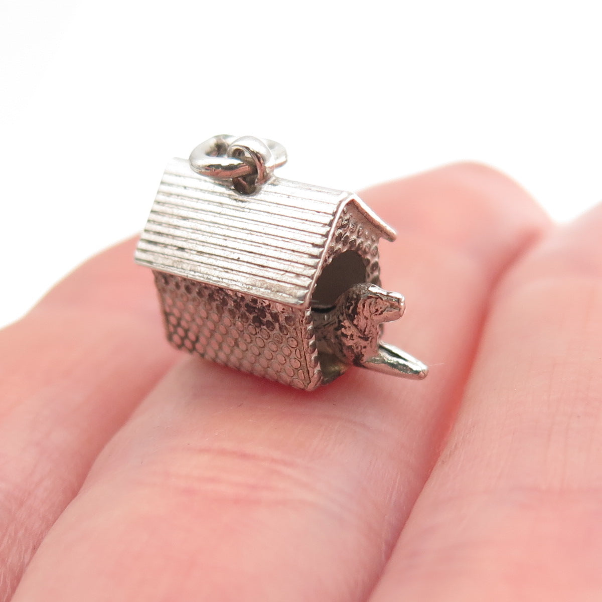 925 Sterling Silver Antique Art Deco Dog House 3D Mini Charm Pendant