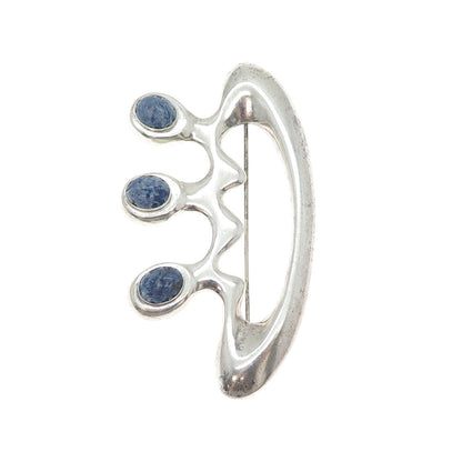 925 Sterling Silver Vintage Real Sodalite Modernist Pin Brooch