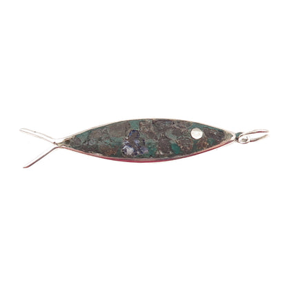 925 Sterling Silver Vintage Mexico Real Azurite Ichthys / Fish Charm Pendant