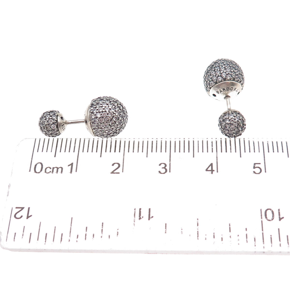 Pandora 925 Sterling Silver Round-Cut C Z Ball Stud Earrings