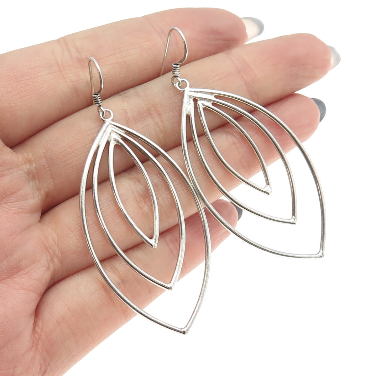 925 Sterling Silver Vintage Multi-Row Modernist Dangling Earrings