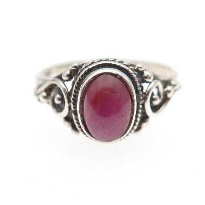 925 Sterling Silver Vintage Real Ruby Swirl Oxidized Ring Size 4.75