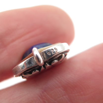 925 Sterling Silver 2-Tone Vintage Real Lapis Lazuli Floral Mini Charm Pendant