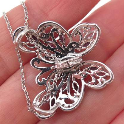 925 Sterling Silver Real Sapphire & Tanzanite Butterfly Cable Chain Necklace 18"