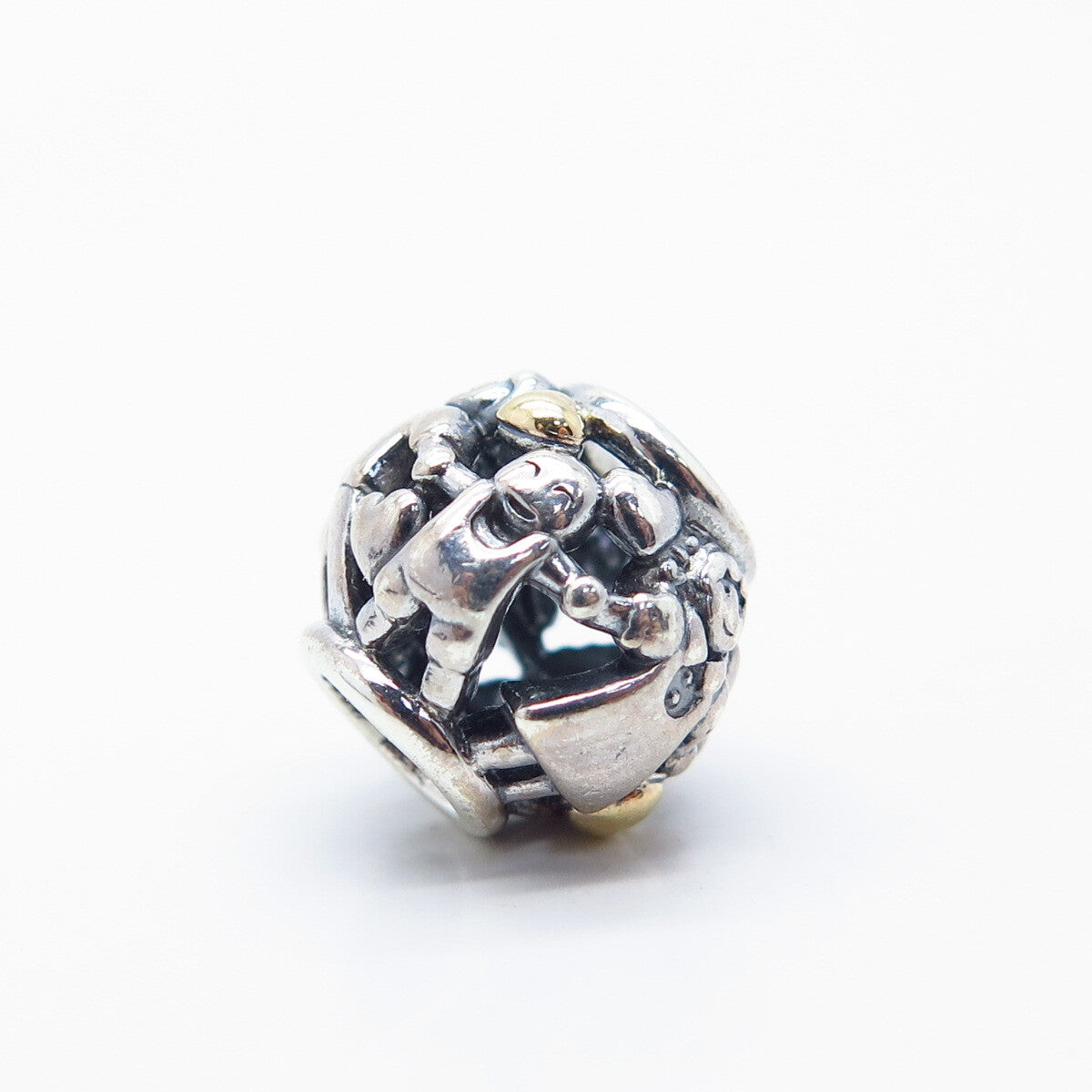 925 Sterling Silver / Gold Pandora Happy Children Holding Hands Bead Charm