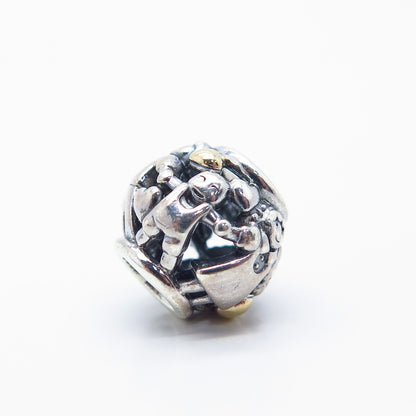925 Sterling Silver / Gold Pandora Happy Children Holding Hands Bead Charm