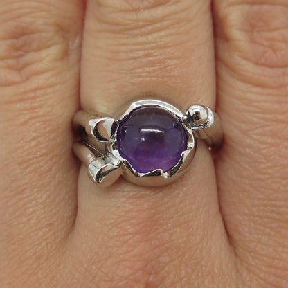 925 Sterling Silver Real Amethyst Gemstone Modernist Ring Size 7.25