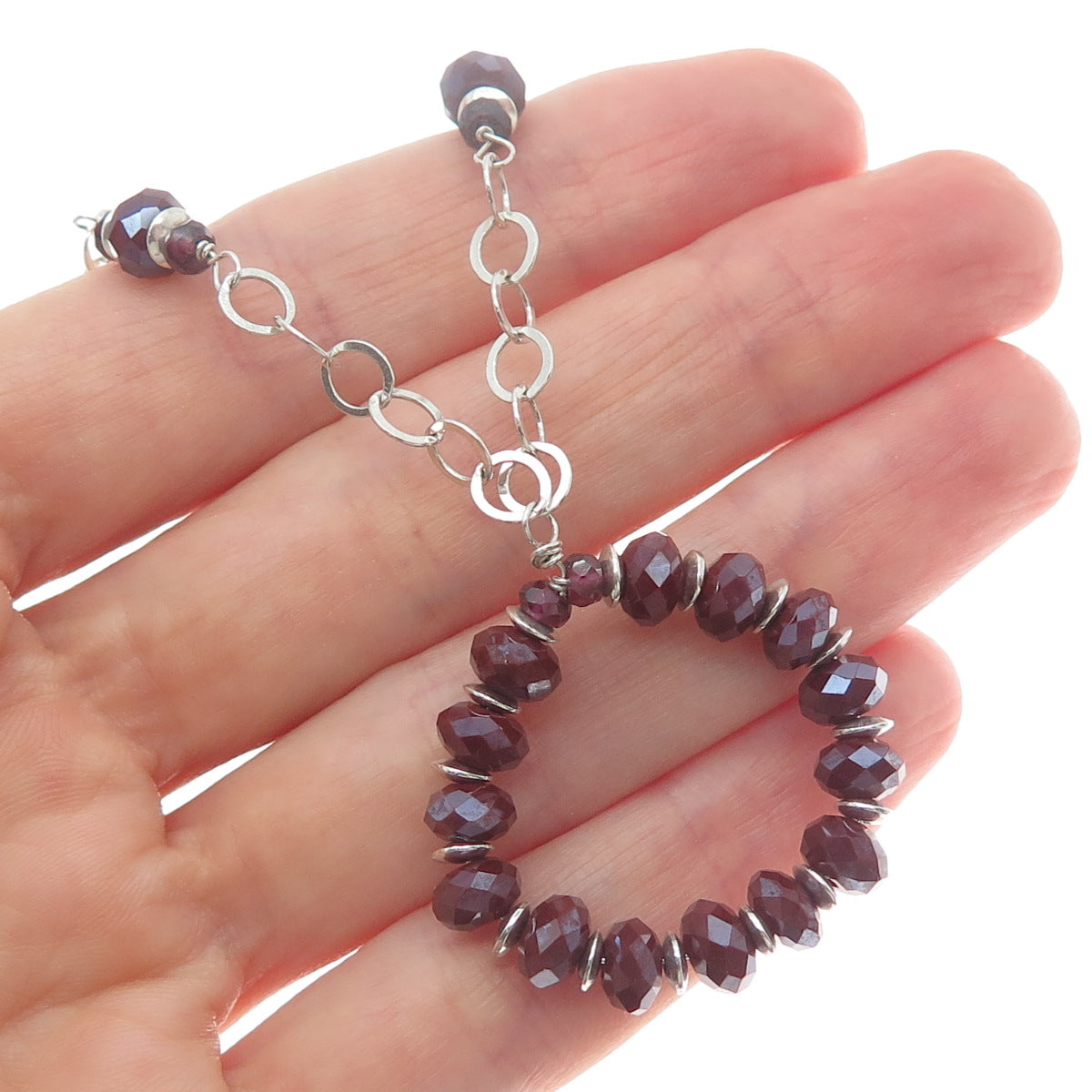 925 Sterling Silver Vintage Real Carnelian & Tourmaline Rolo Chain Necklace 20"