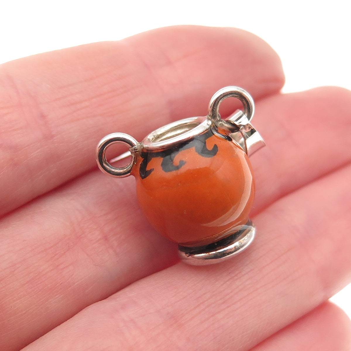 925 Sterling Silver Vintage Italy Enamel Vase 3D Mini Charm Pendant