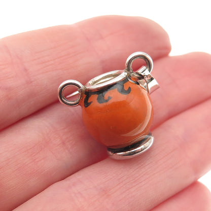 925 Sterling Silver Vintage Italy Enamel Vase 3D Mini Charm Pendant