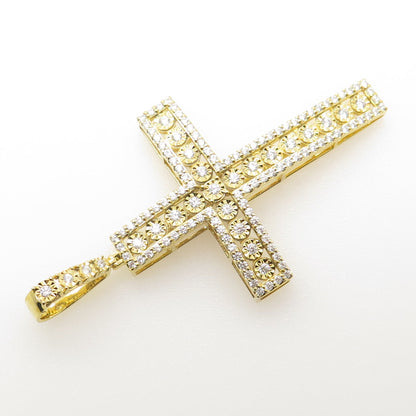 925 Sterling Silver Gold Plated Pave C Z Cross Pendant