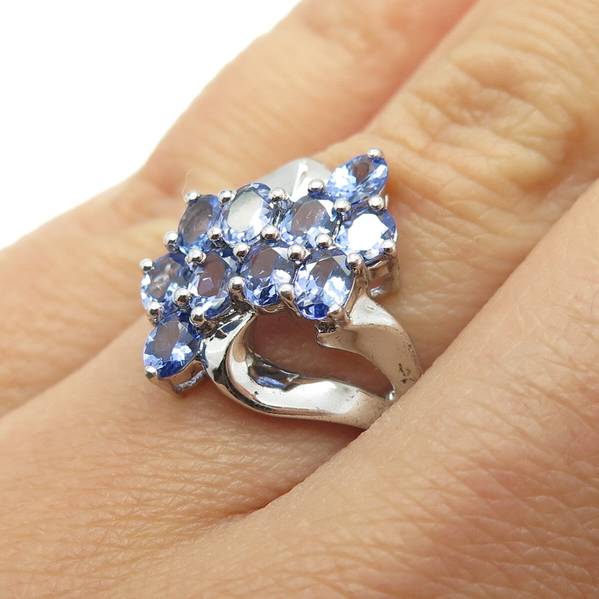 JS Joseph Schmid 925 Sterling Silver Real Oval-Cut Tanzanite Bypass Ring Size 6