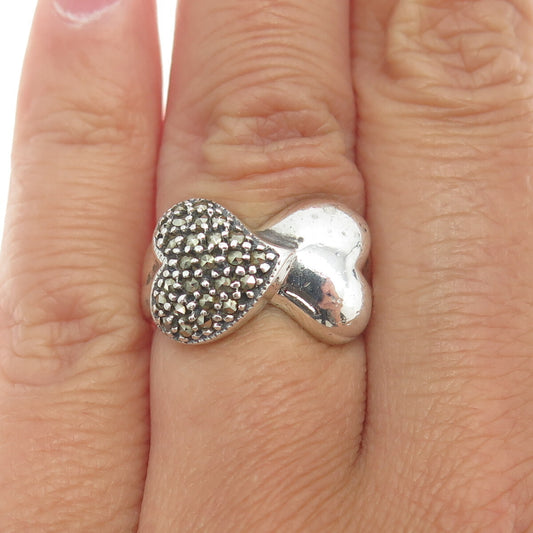 JUDITH JACK 925 Sterling Silver Vintage Real Marcasite Heart Ring Size 5.25