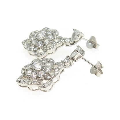 925 Sterling Silver Pear & Round-Cut Shaped C Z Dangle Earrings