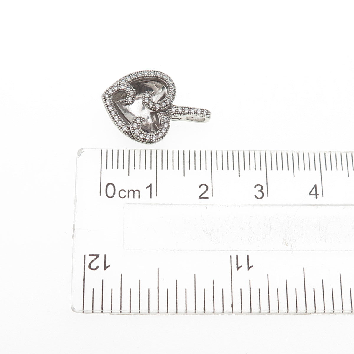 925 Sterling Silver Round-Cut C Z Swirl Heart Mini Charm Pendant